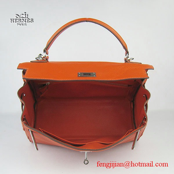 Hermes Kelly 32cm Togo Leather Bag Orange 6108 Silver Hardware